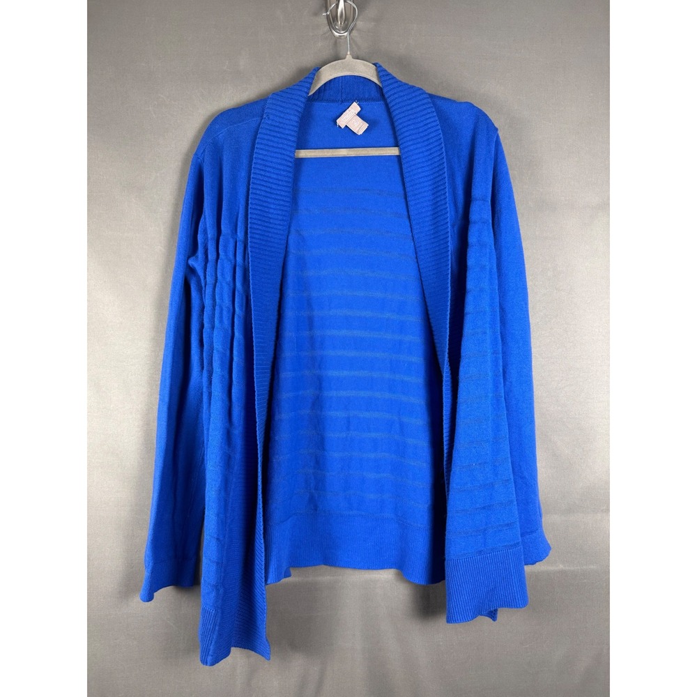 Chico's Cardigan Women Size 2 Royal Blue Open Front Shawl Collar Shadow Stripe